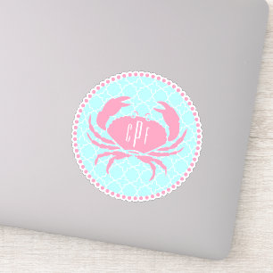Pegatina Monograma rosa azul preppy Quatrefolios