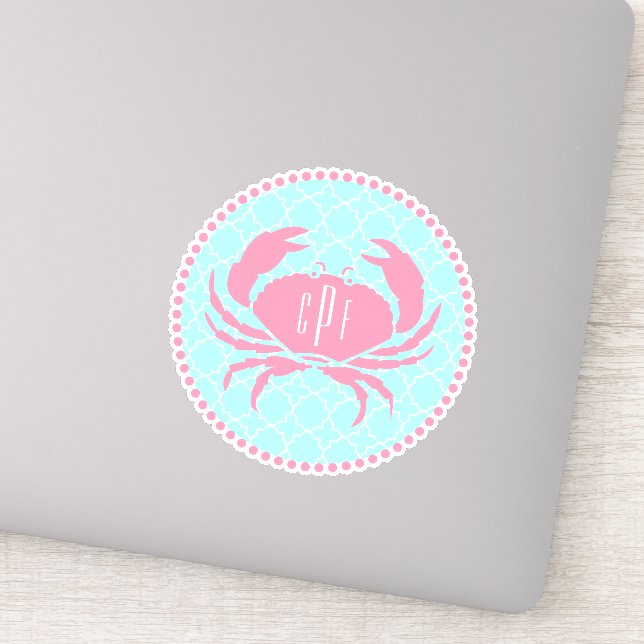 Pegatina Monograma rosa azul preppy Quatrefolios (Detalle)
