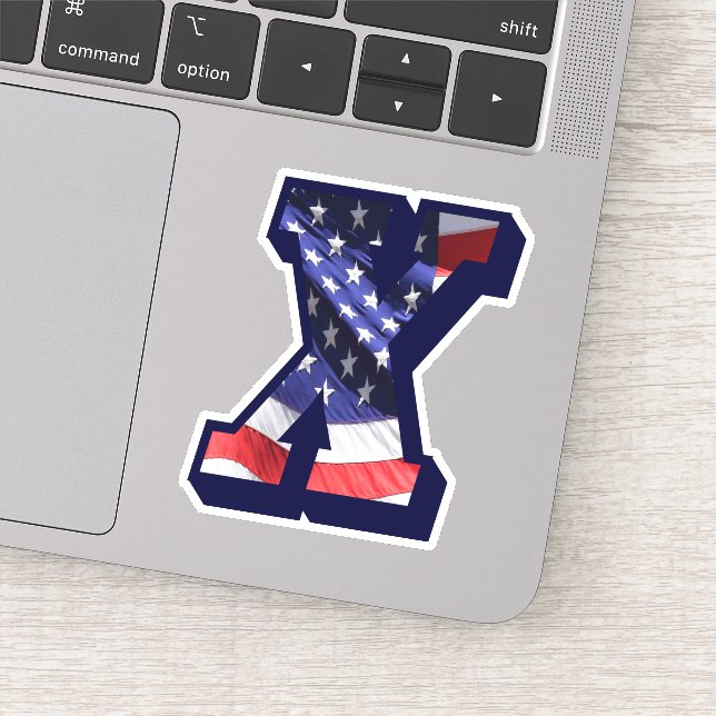 Pegatina Monograma X Bandera Americana Letra X Inicial USA (Detalle)