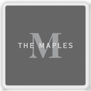 Pegatina Monograma y nombre de color gris oscuro y moderno