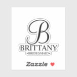 Pegatina Monograma y nombre de la dama de honor personaliza<br><div class="desc">Añada un toque personal a su boda con un pegatina de corte personalizado personalizado para damas de honor. Este pegatina presenta un monograma personalizado en estilo de letra de guión elegante con el nombre y título de la dama de honor en estilo de tipo de letra serif clásico. También es...</div>