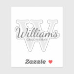 Pegatina Monograma y nombre de los autores de guiones perso<br><div class="desc">Añada un toque personal a su boda con el monograma personalizado de los padrinos y el pegatina de corte personalizado. Este pegatina presenta el nombre de groomsman personalizado en estilo de fuente de escritura gris clásico con detalles bodas en estilo de fuente serif gris clásico y monograma en estilo de...</div>