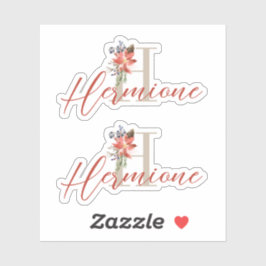 Pegatina Monograma y nombre de poinsettia de acuarela de va