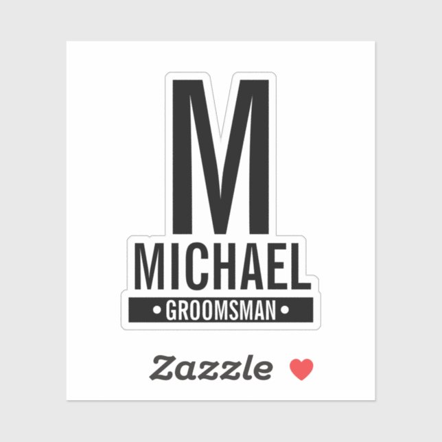 Pegatina Monograma y nombre del Groomsman personalizado (Hoja)