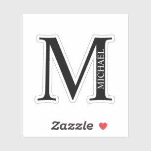 Pegatina Monograma y nombre personalizados en blanco y negr