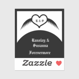 Pegatina Monogramado Boda gótico Personalizado del corazón 