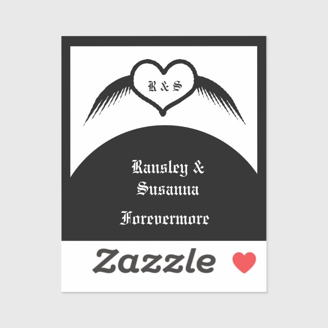 Pegatina Monogramado Boda gótico Personalizado del corazón  (Hoja)