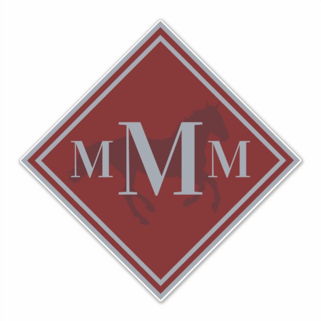 Pegatina Monogramado Wine Red + Plata Caballo Tack Trunk (Anverso)