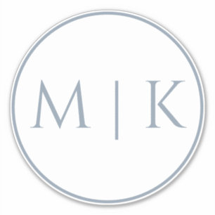 Pegatina Monogramas azul turbio Nombre simple Boda mínimo