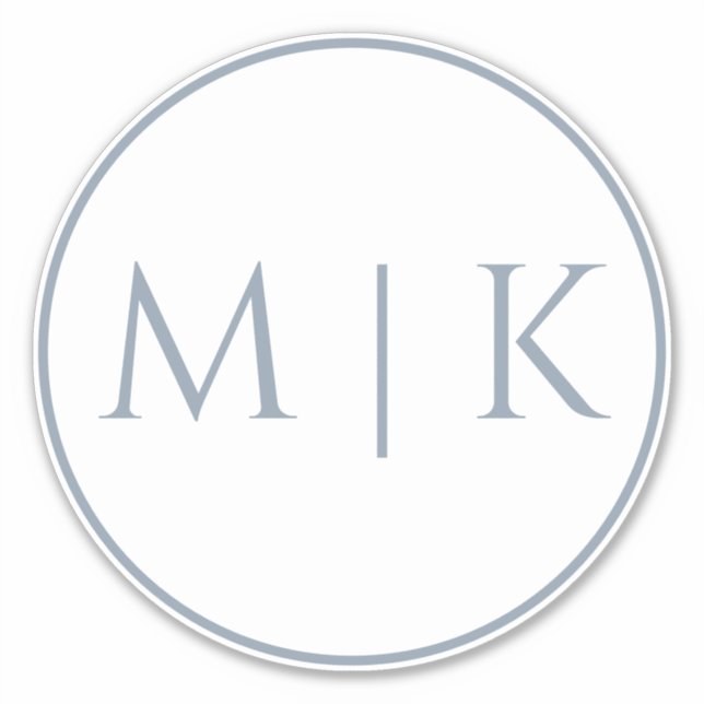 Pegatina Monogramas azul turbio Nombre simple Boda mínimo (Anverso)