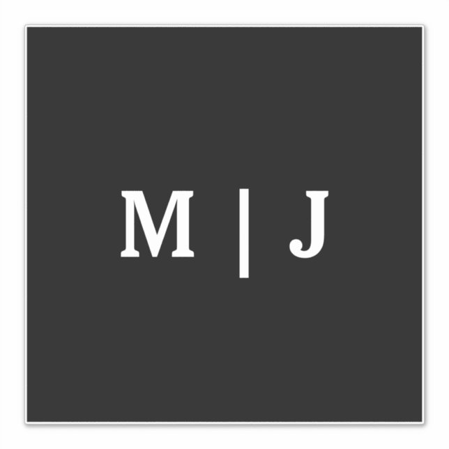 Pegatina Monogramas Nombre blanco negro Boda simple mínimo (Anverso)