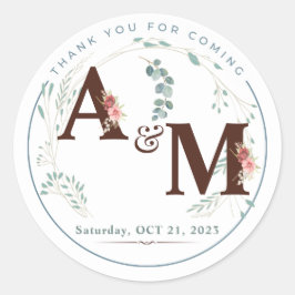 Pegatina Monogramed Eucalyptus Watercolor Boda