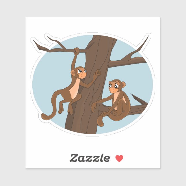 Pegatina Monos trepando el árbol Personalizado-Pegatina de  (Hoja)