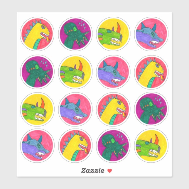 Pegatina "Monster Dragon Faces" Sticker Sheet (Hoja)