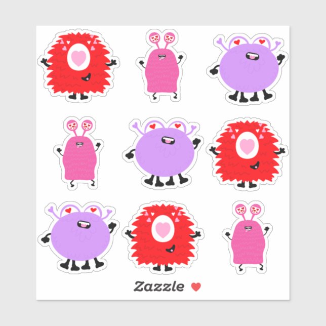 Pegatina Monster El día de San Valentín (Hoja)