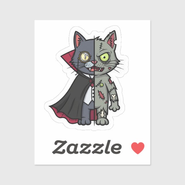 Pegatina Monster Kitty Mashup - Mitad Vampiro, mitad Zombie (Hoja)