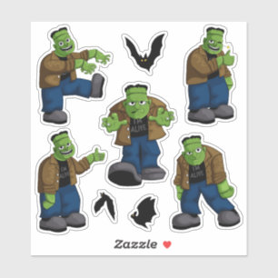 Pegatina Monstruo de Frankenstein verde divertido, dibujos 