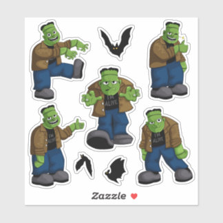 Pegatina Monstruo de Frankenstein verde divertido, dibujos