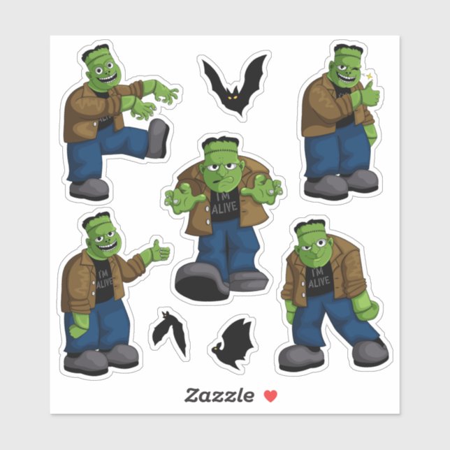 Pegatina Monstruo de Frankenstein verde divertido, dibujos  (Hoja)