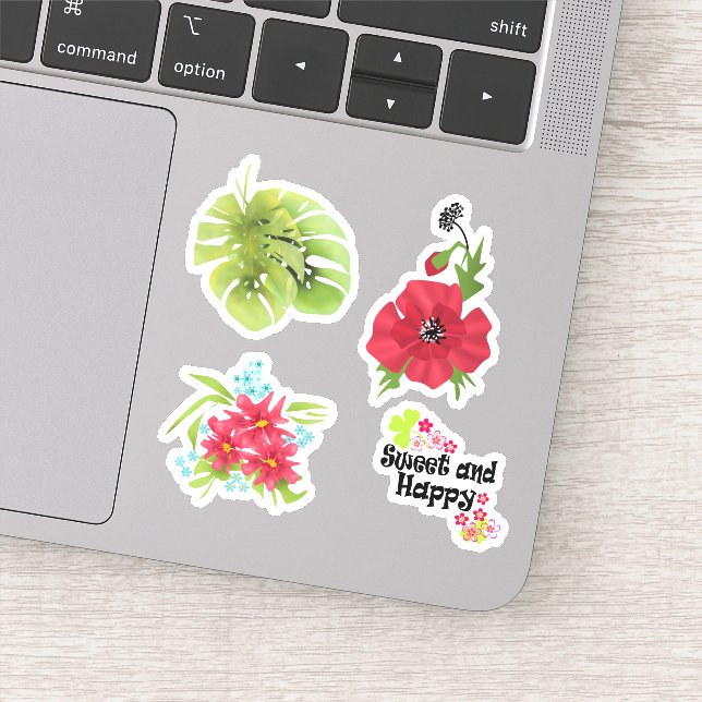 Pegatina Monstruo tropical exótico brillante hojas acuarela (Detalle)