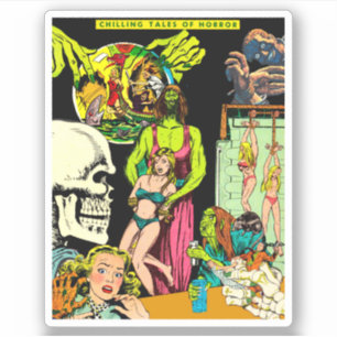 Pegatina Monstruos de esqueleto: Collage de terror de arte