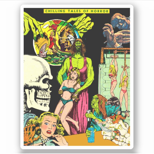 Pegatina Monstruos de esqueleto: Collage de terror de arte  (Anverso)