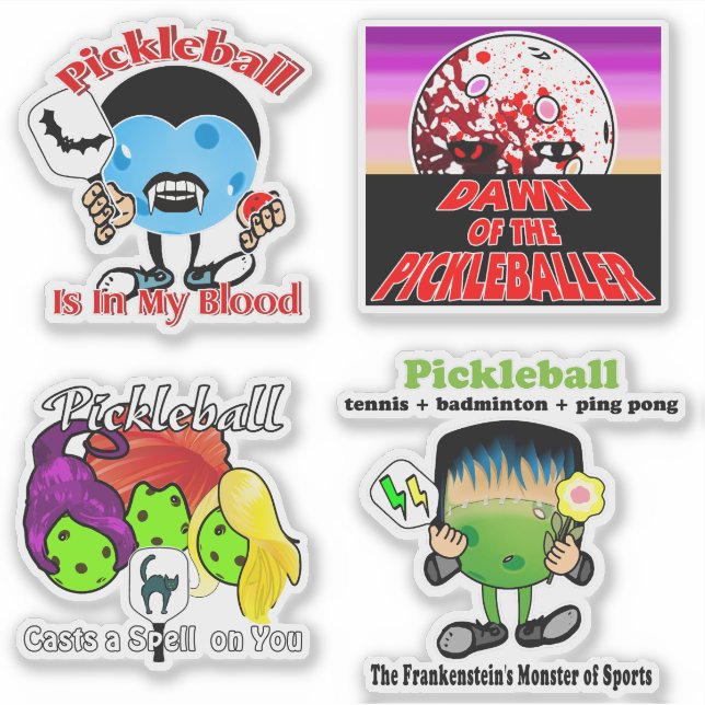 Pegatina Monstruos de Pickleball Brujas Vampiros Zombies (Anverso)
