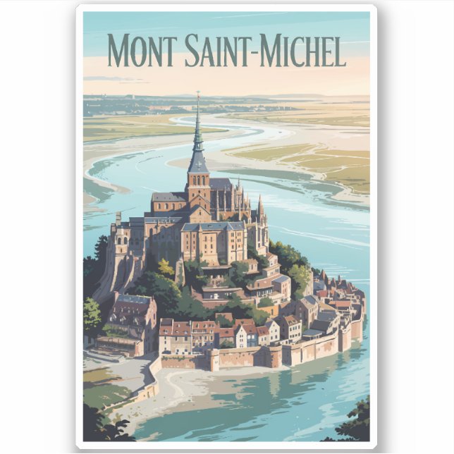Pegatina Mont-Saint-Michel France Illustration Travel Art (Anverso)