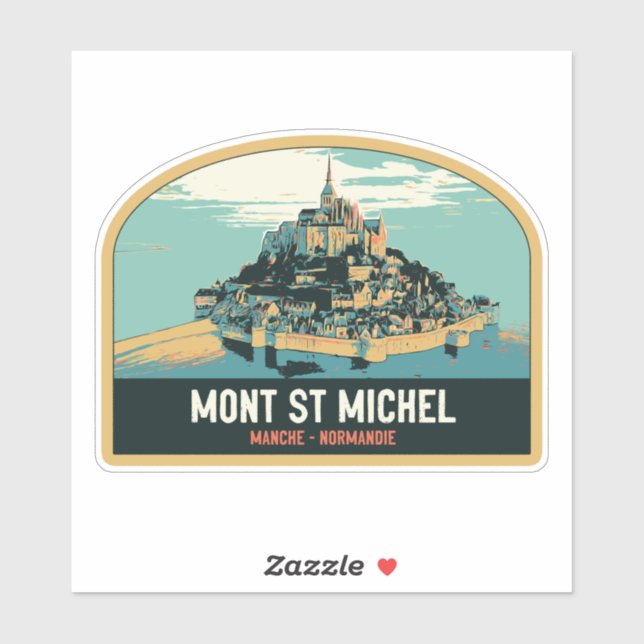 Pegatina Mont Saint Michel ilustracion original France Sti (Hoja)