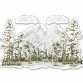 Pegatina Montaña y bosque de acuarela monogramada