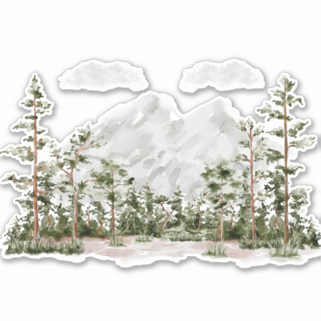 Pegatina Montaña y bosque de acuarela monogramada (Anverso)