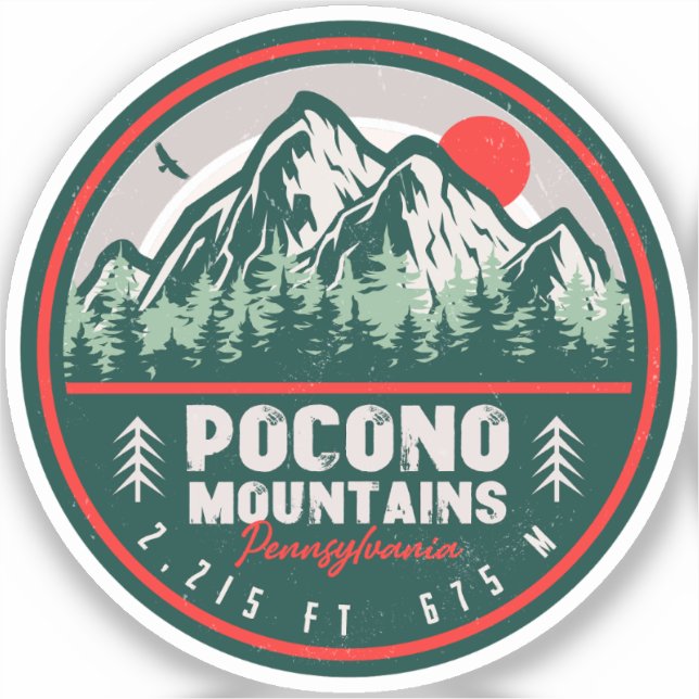 Pegatina Montañas Pocono PA Retro Sunset Souvenirs (Anverso)