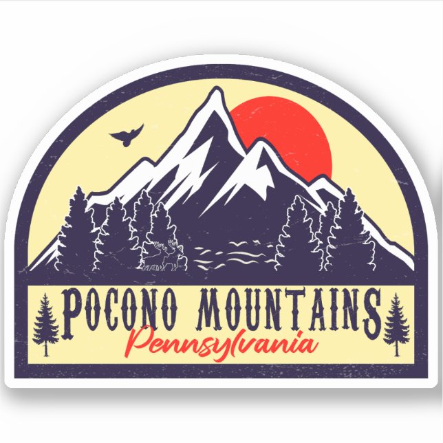 Pegatina Montañas Pocono PA Retro Sunset Souvenirs (Anverso)