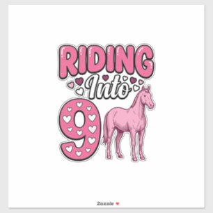 Pegatina Montando en 9 Cumpleaños de caballo Camiseta vinta