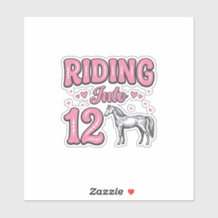 Pegatina Montando en Cumpleaños de 12 Caballos Diseño Vecto