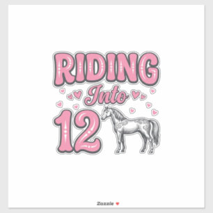 Pegatina Montando en Cumpleaños de 12 Caballos Diseño Vecto
