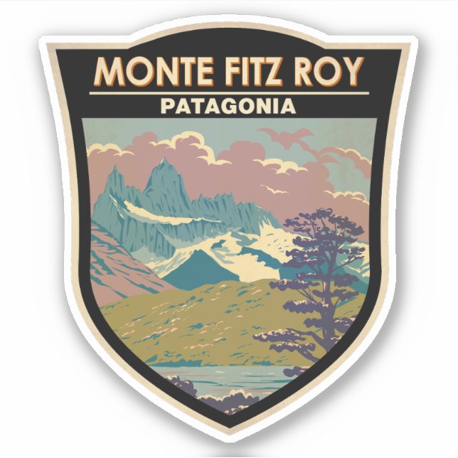 Pegatina Monte Fitz Roy Patagonia Viaje Arte Vintage (Anverso)