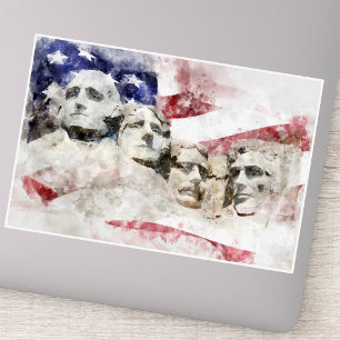 Pegatina Monte Rushmore Acuarela con Bandera Americana