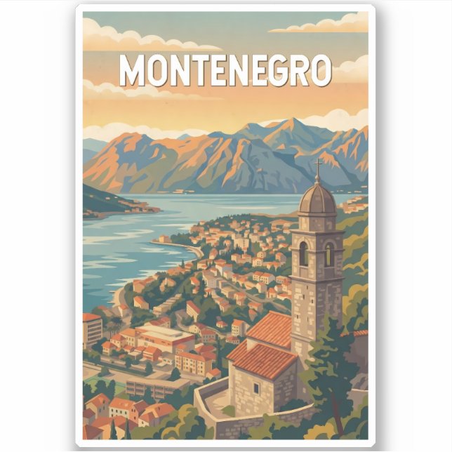 Pegatina Montenegro Illustration Travel Art Vintage (Anverso)