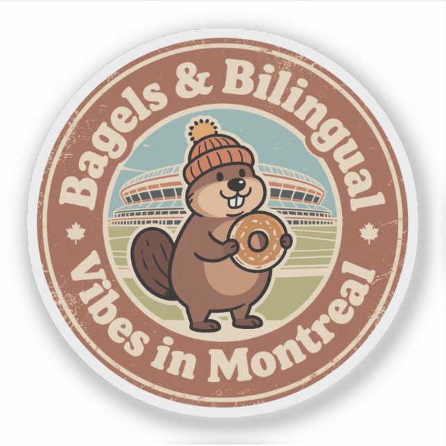 Pegatina Montreal Bagels & Vibraciones Bilingües (Anverso)