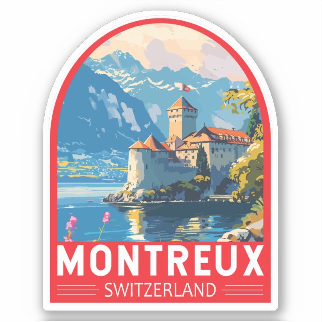 Pegatina Montreux Suiza Viaje con arte (Anverso)