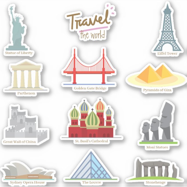 Pegatina Monumentos y monumentos educativos del mundo (Anverso)