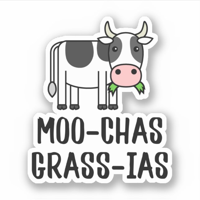 Pegatina Moo-chas Grass-ias, Grasas Muchas Gracias regalos  (Anverso)