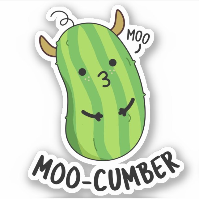Pegatina Moo-cumber Funny Veggie Cucumber Pun (Anverso)
