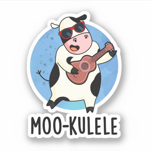 Pegatina Moo-kulele Funny Ukulele Cow Pun (Anverso)