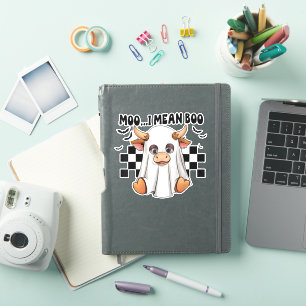 Pegatina Moo, me refiero a Boo Ghost Cow Funny Halloween Co