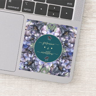 Pegatina Moody Black Floral Classic Couple Names Wedding