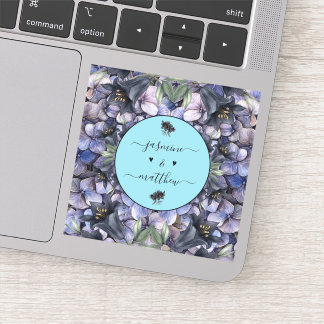 Pegatina Moody Black Floral Classic Couple Names Wedding