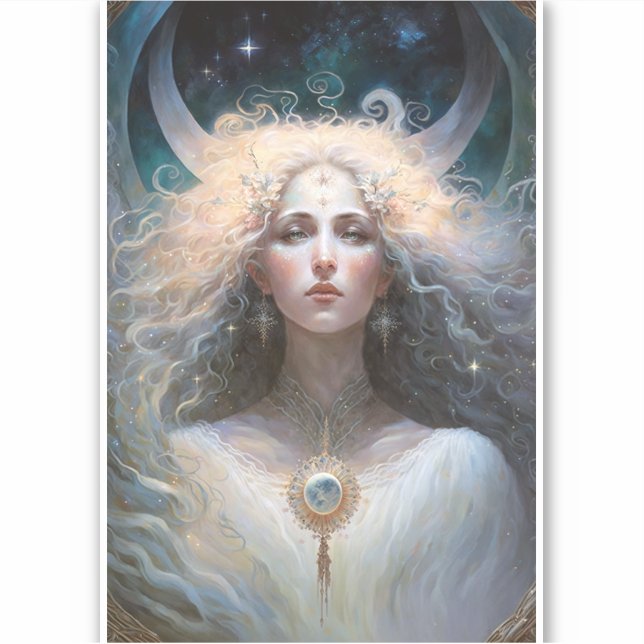 Pegatina Moon Goddess Fantasy Art (Anverso)