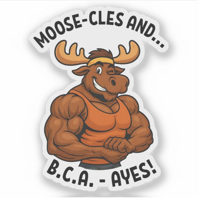 Pegatina Moose-cles and BCAAs – Funny Gym Moose Workout (Anverso)